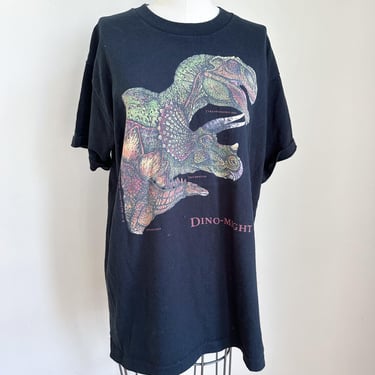 Vintage 1990s Dino-Might Black T-shirt / L-XL 