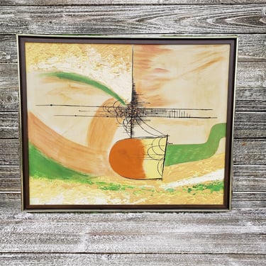 Vintage Mid Century Modern Art Painting on Canvas, 1960s 1970s Abstract, Framed, Signed Lance, Vintage Wall Hanging Home Decor 