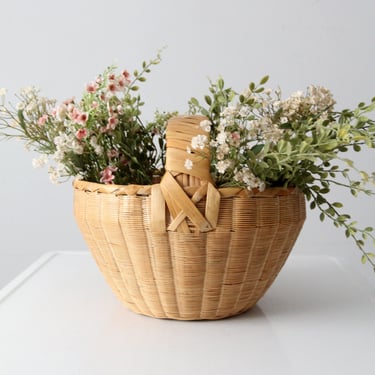 vintage woven reed market basket 