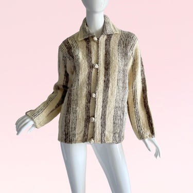 Vintage 1960s Icelandic Nordic Ivory Wool Hsndwoven Sweater Jacket Medium 