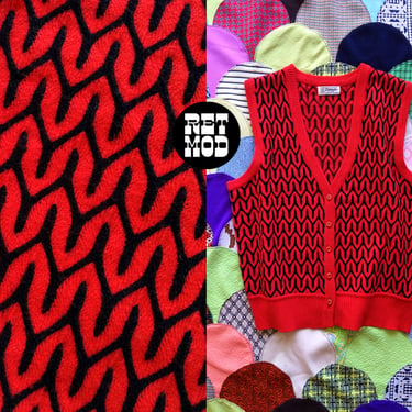 Graphic Vintage Red Black Geometric Sweater Vest 