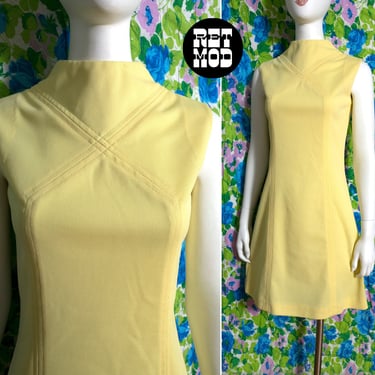 Atomic Vintage 60s 70s Pastel Yellow Space Age Mod Vibes Sleeveless Dress 