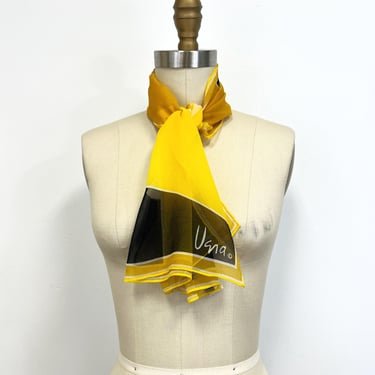 Vintage Vera Scarf | 60s - 70s Op Art Silk Blend Scarf by Vera Neumann | Verasheer | Black and Yellow 