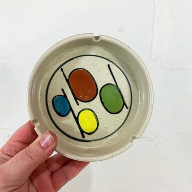 Vintage Ceramic Ashtray Catchall Dish Plate 1970s Orange White Painted 70s Abstract Mid-Century Modern Decor MCM 