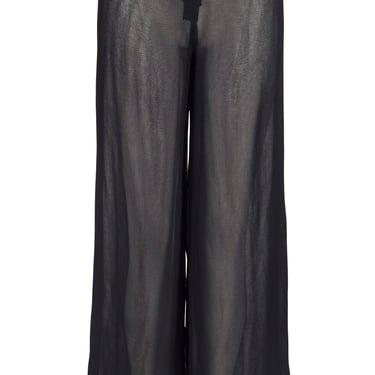 Sonia Rykiel 1990s Vintage Sheer Black Rayon Wide-Leg Pants Sz XS 