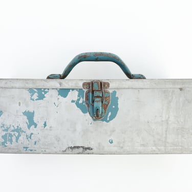 Vintage Distressed Makita Metal Tool Box - Faded Used Industrial - Teal Chipped Paint 