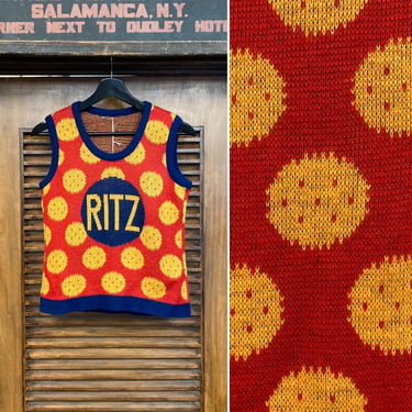 Vintage 1970’s “Ritz Crackers” Mod Glam Soul Vest Sweater, 70’s Pop Art, Vintage Clothing 