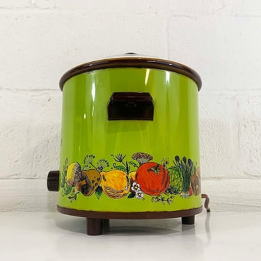 Vintage Crockery Simmer Pot Working Crock Avocado Green Vegetables Ceramic Spice Of Life Mid-Century Kitchen Cookware 1970s 