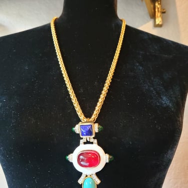 Gorgeous Kenneth Lane Necklace, Multicolored Necklace, Gold Tone Necklace, Signed Runway, Collectable Necklace, Cabochon Necklace 