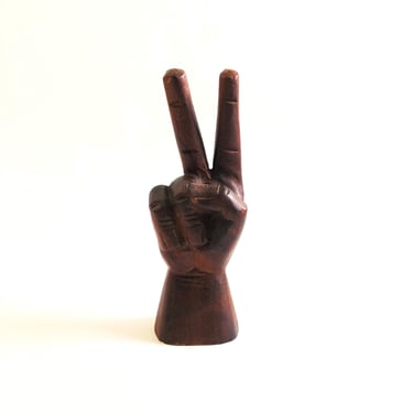 Carved Wood Peace Sign Hand 