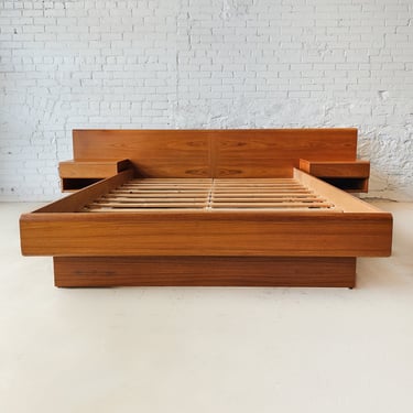 Danish Teak Queen Platform Bed with Floating Nightstands