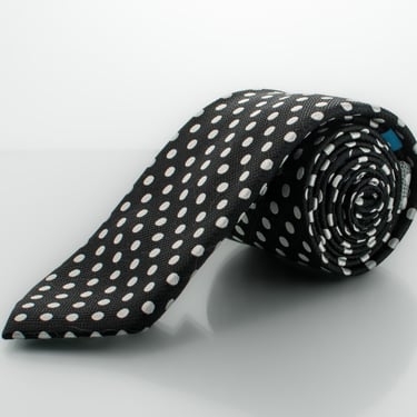 Tie | Black and White Necktie | Embroidered Polka Dot | Haines and Bonner | Great Christmas Gift for Dad 