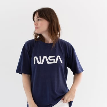 Vintage Navy Blue NASA Tee T-Shirt | Unisex Crewneck | Made in USA | M | 