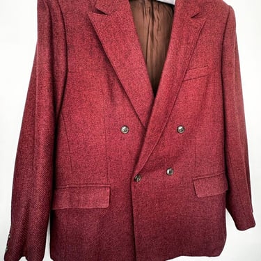 1930s Mens Red Wool Suit Jacket Sport Coat Double Breasted 1940's Antique Vintage Pointy Gangster Lapels Blazer WWII era 