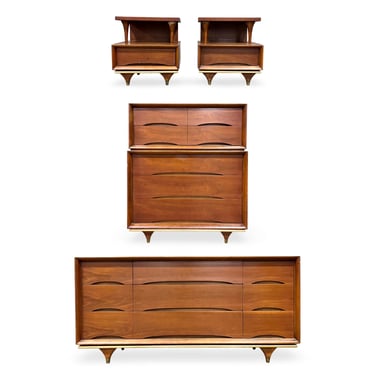 Kent Coffey Elegante Vintage Mid Century Modern 4 Piece Bedroom Set c. 1960s 