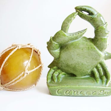 Vintage Cancer Crab Piggy Bank - 1960s Studio Ceramic Green Cancer Crab Sculpture Zodiac Astrology June July Birthday 