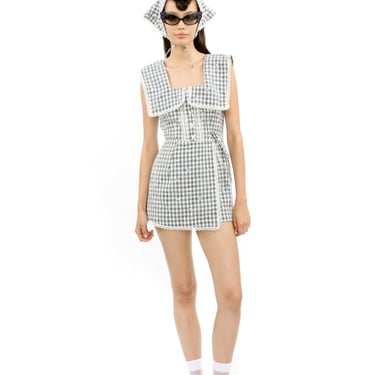 Anna Sui Daisy Embroidery on Gingham Tie Romper - Black Multi