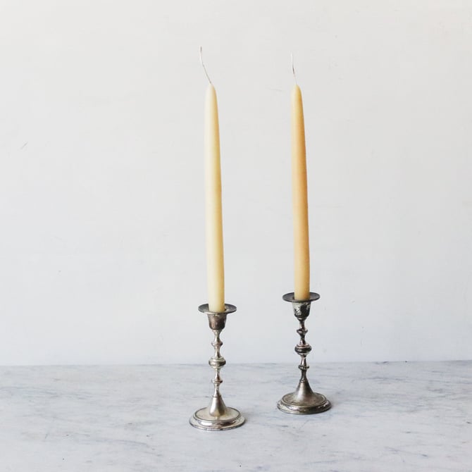 Hotel Silver Candlesticks &amp; Beeswax Tapers