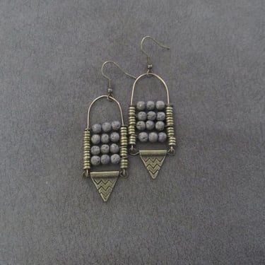 Lava rock and etched bronze earrings 