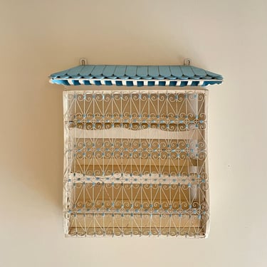 Tunisian Architectural Motif Pastel Blue Shingled Wire Caged House Spice Rack Vintage Mid-Century 