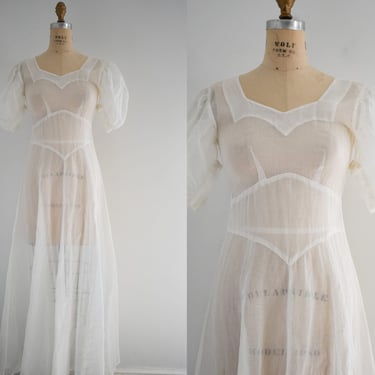 1930s White Sheer Organza Dress 