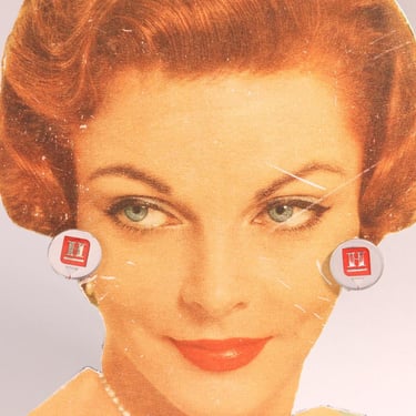 1950s 1960s Red and Silver Letter H Initial Logo Clip On Earrings 