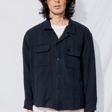 Black Overdye Stripe Crop Pocket Shirt