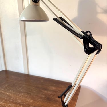 Vintage White Swing Arm Architect's Lamp | Drafting Plug-In Switch Cord Lighting | Modern Industrial MCM Office | Desk Table Clamp Included 
