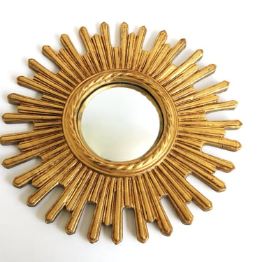 Hollywood Regency Golden Sunburst Mirror Terracotta Vintage Gilded Sunburst Mirror Vintage Convex  Mid-century Hall Mirror 70s 19.69 inch 