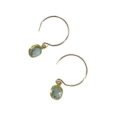 Margaret Solow | 14k hoop earrings with 18k blue topaz