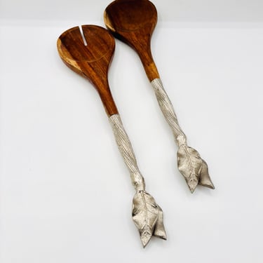 Handcrafted Wooden Serving Utensil with Leaf Motif | Vintage Rustic Kitchen Decor by LeChalet