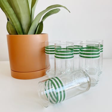 Set of 6 Green and White Stripe Glasses