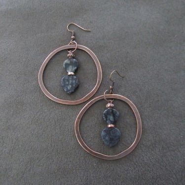 Artisan antique copper and stone earrings 