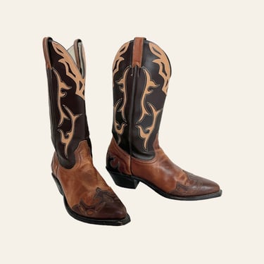Vintage SILVER REBEL Overlaid/Wingtip Cowboy Boots ~ size men's 9 C / women's 10 1/2 ~ Western / Rockabilly ~ Ranchwear 