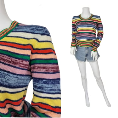 Space Dye 1970's Acrylic Rainbow Stripe Pull Over Knit Sweater I Sz Med I Kmart 