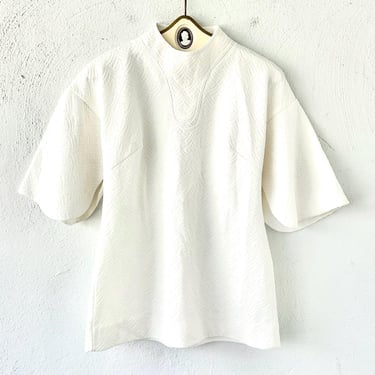 Vintage 60s Mod Wide Split Sleeve Shirt 1960s High Neck White Tunic Top 