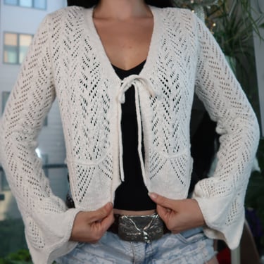 Vintage Frye Ivory Knit Tie-Front Cardigan – Boho Crochet Sweater Top