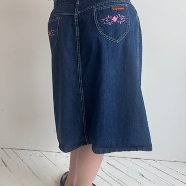 Vintage - Denim Skirt with Floral Pockets (XL)