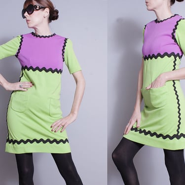 Vintage 1960's | Colorful | Color Block | Mid Century | MCM | Mod | Mini | Dress | XS 