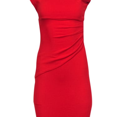 Diane von Furstenberg - Red Gathered-Side Cap Sleeve Sheath Dress Sz 0