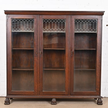 Antique American Empire Carved Oak Triple Bookcase, Circa 1890s