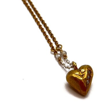 Sonja Fries | Sterling Silver Plated 3 Diamond Heart Necklace w/ Gold Fill Chain