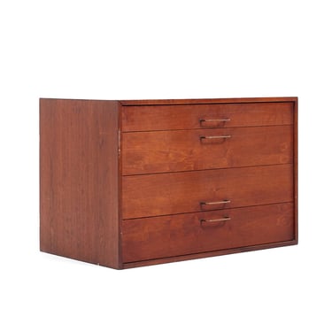 Jens Risom Mid Century Walnut and Brass Wall Mounted Cabinet Chest of Drawers - mcm 