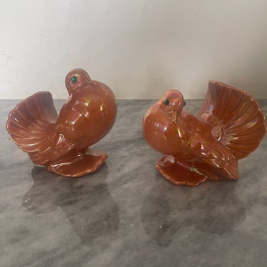 70s Handmade Ceramic Iridescent Birds 