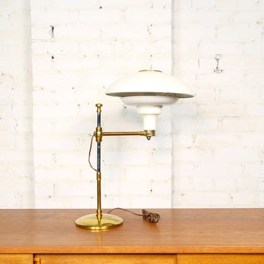 Vintage mcm Gerald Thurston white and brass adjustable height mushroom table lamp 
