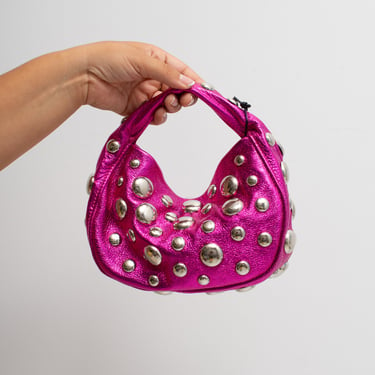 Danielle Bernard - Metallic Pink Bubble Stud Croissant Bag