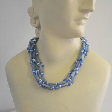 1960s Blue Multi-Strand Bead Necklace 
