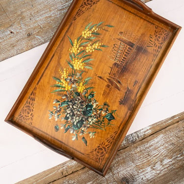Antique Belle Époque Olive Wood Souvenir Tray - Nice