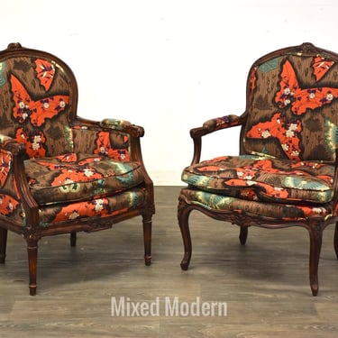 French Louis XV Style Arm Chairs - A Pair 