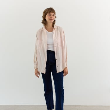 Vintage Light Pink Long Sleeve Utility Shirt | 90s Simple Blouse | Cotton Work Shirt | M | 